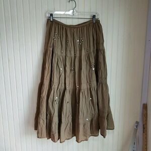 MPH Collection Skirt Womens One Size Brown Peasant Midi Sequin Embroidered